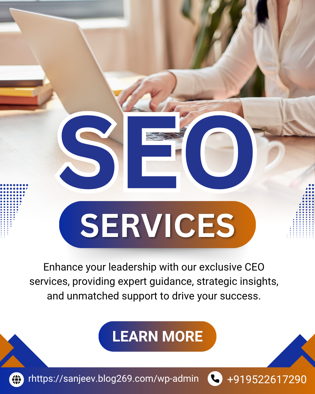 Blue and Orange Modern SEO Services Instagram Post